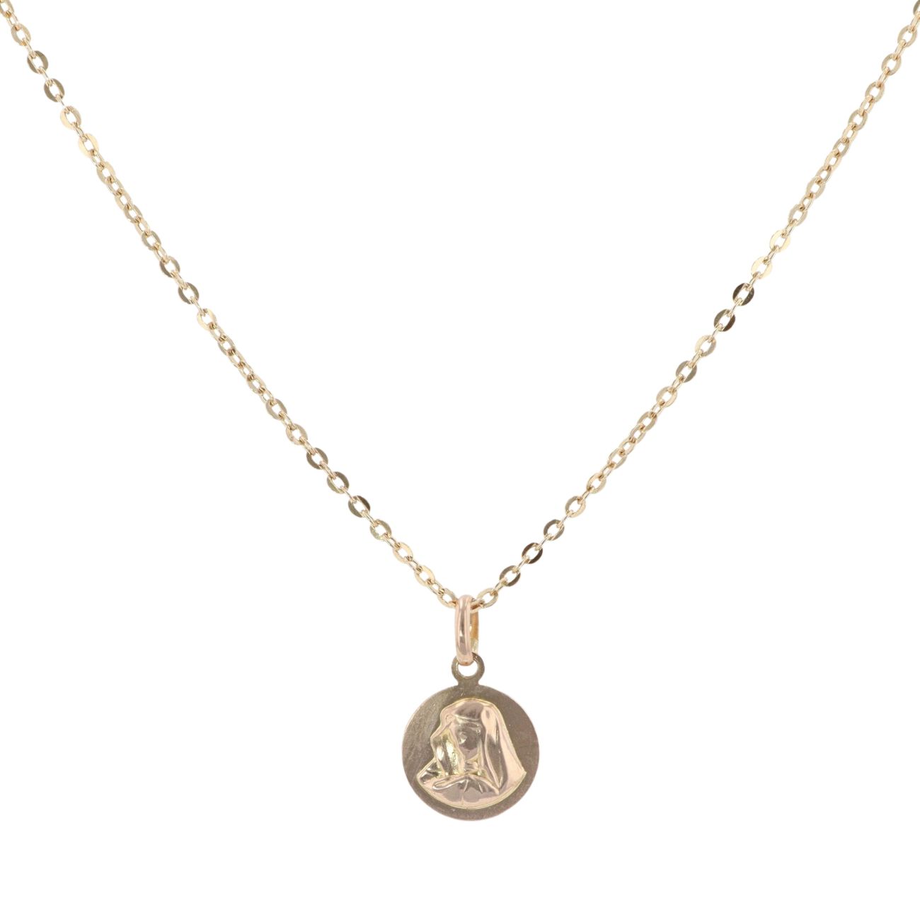 18ct Yellow Gold Our Lady Pendant And Belcher Chain 16"
