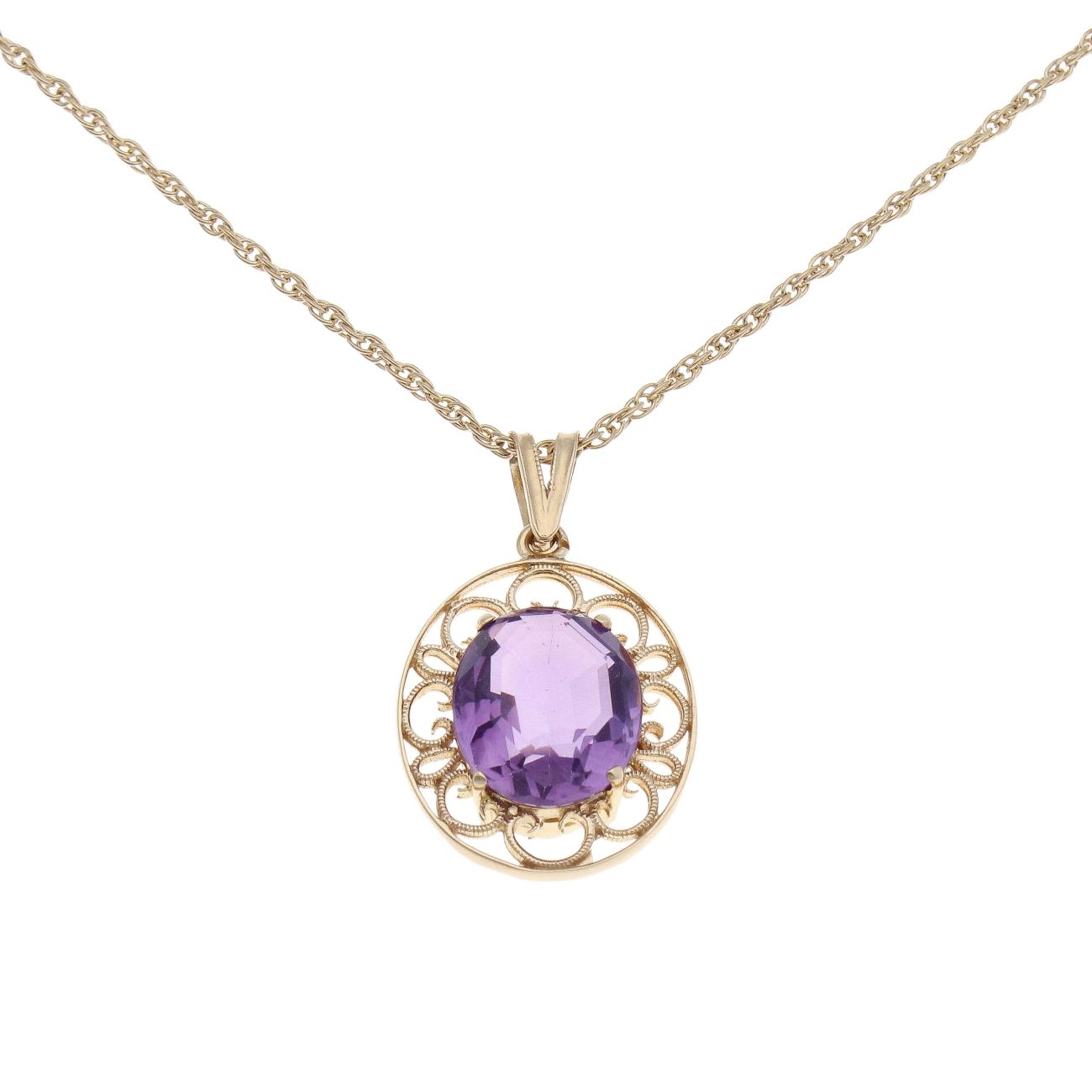 9ct Yellow Gold Amethyst Pendant And Chain 18"