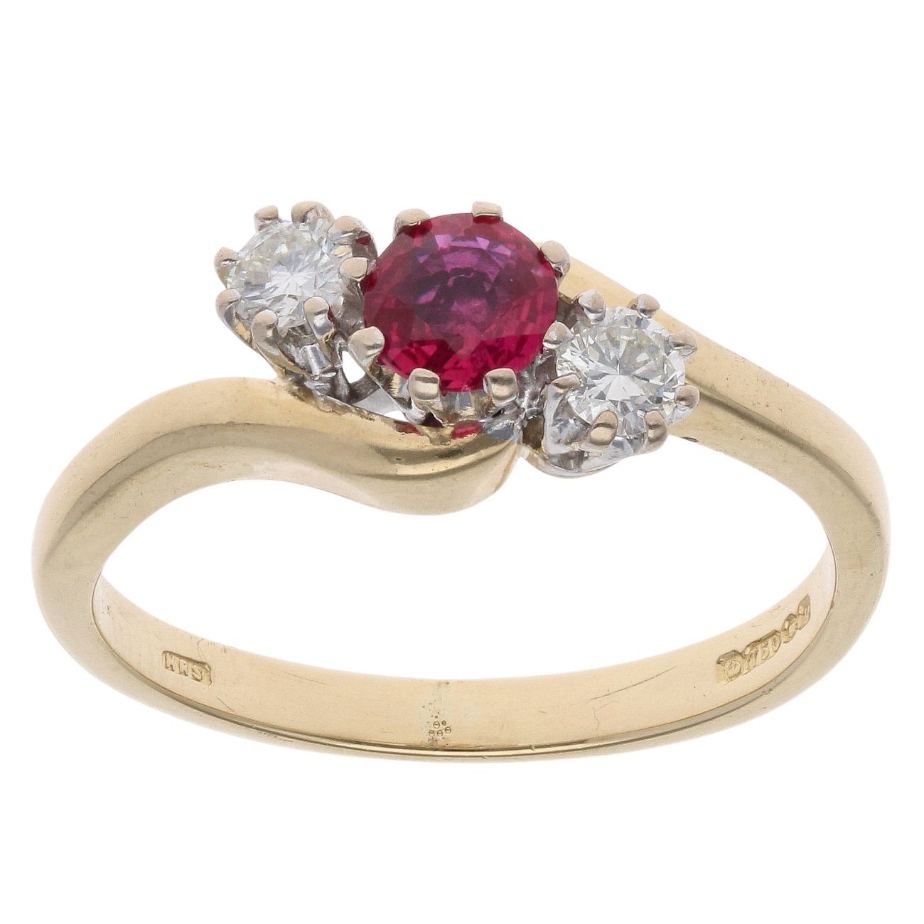 18ct Yellow Gold 0.02ct Diamond And Ruby Three Stone Ring