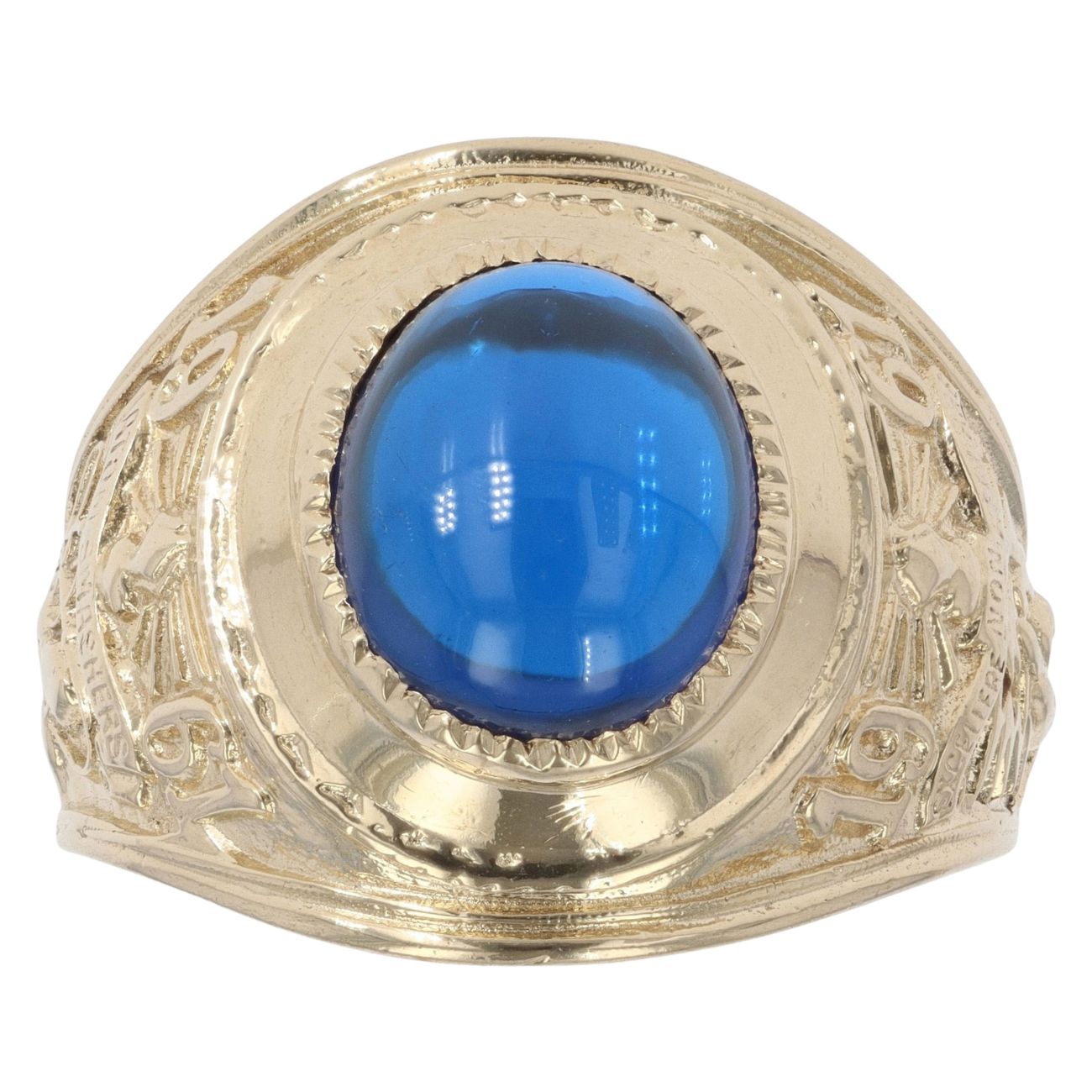 9ct Yellow Gold Patterned Blue Gemstone College Ring