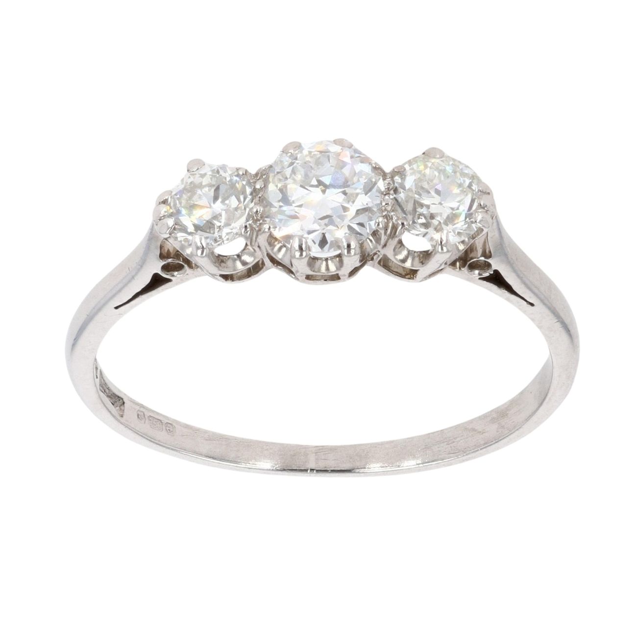 18ct White Gold 0.75ct Old Cut Diamond Trilogy Ring
