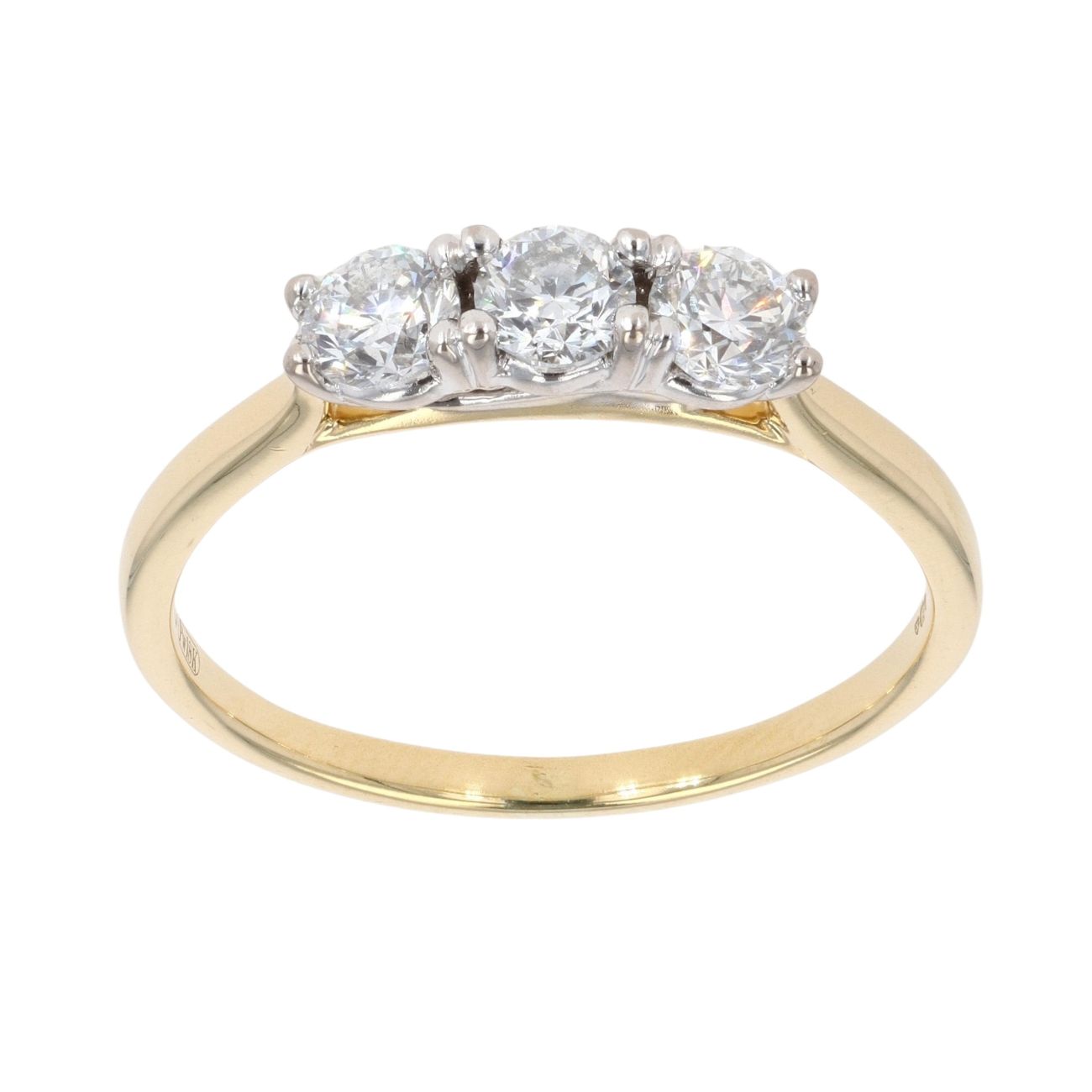 18ct Yellow Gold 0.75ct Brilliant Cut Diamond Trilogy Ring
