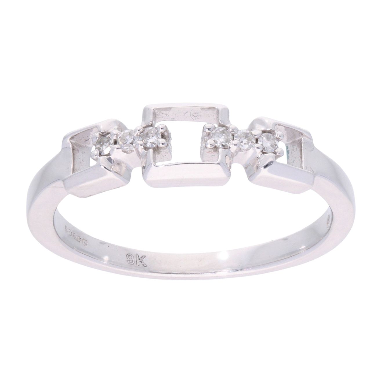 9ct White Gold Triple Square Diamond Ring