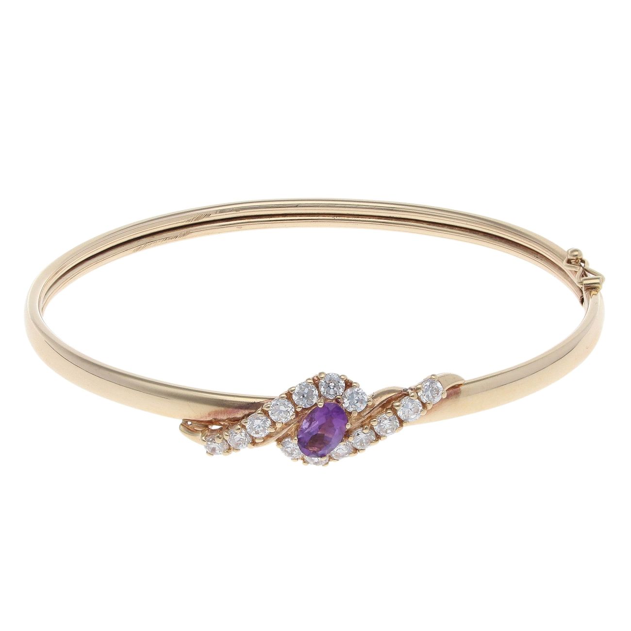 9ct Yellow Gold Cubic Zirconia And Amethyst Bangle