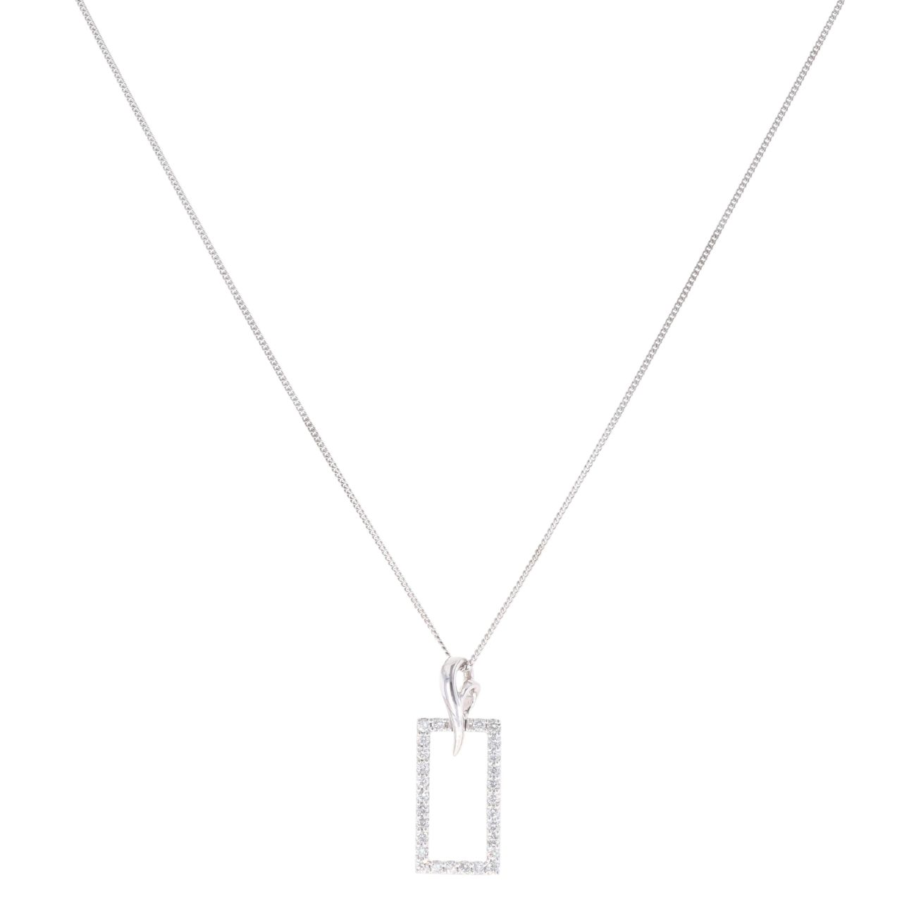 9ct White Gold 0.30ct Diamond Open Rectangle Pendant and Chain 18"