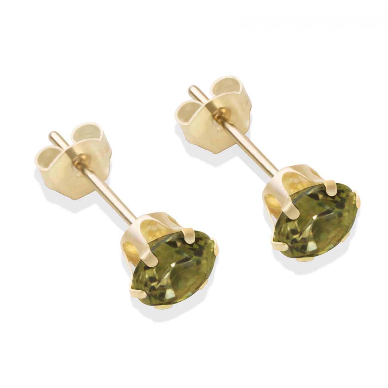 9ct yellow gold 5mm dark peridot CZ stud Earrings