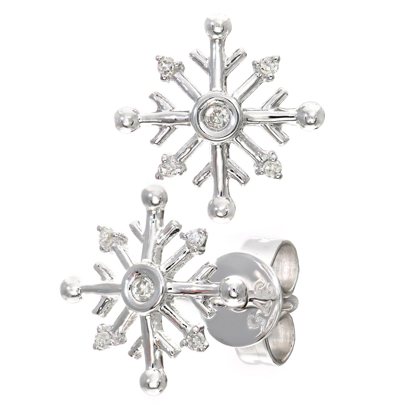 9ct White Gold Diamond Snowflake Stud Earrings
