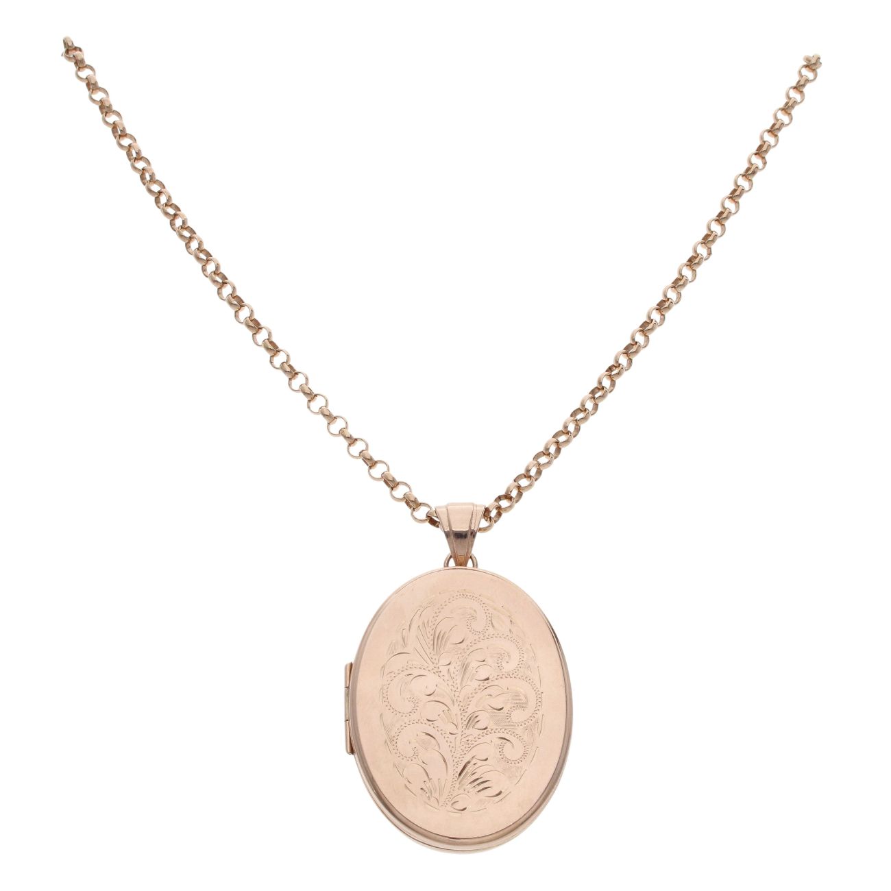 9ct Rose Gold Patterned Locket And Chain 24"