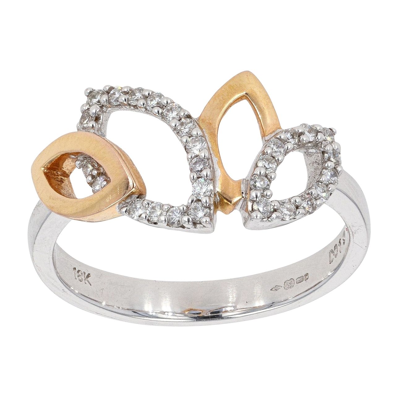 18ct White and Rose Gold 0.18ct Diamond Leaf Ring