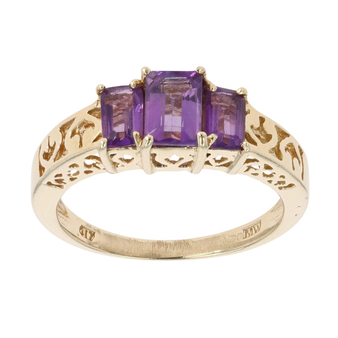 9ct Yellow Gold Three Stone Amethyst Ring