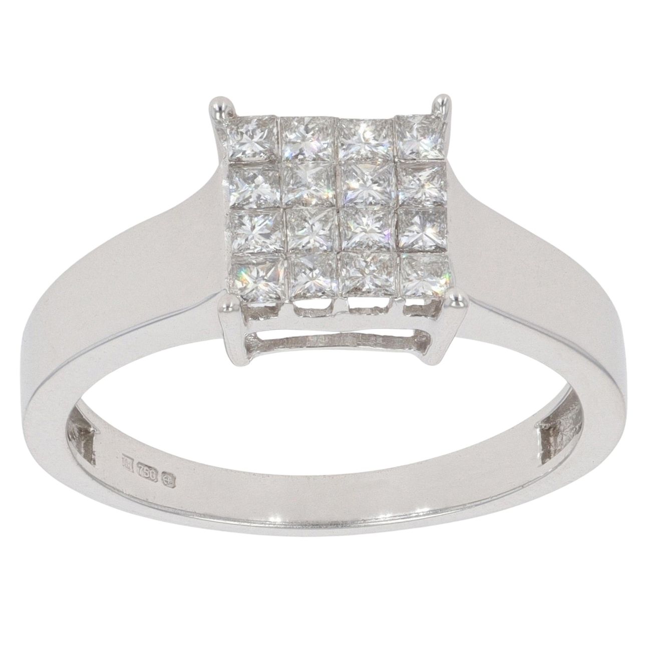 18ct White Gold 0.50ct Princess Cut Diamond Cluster Ring