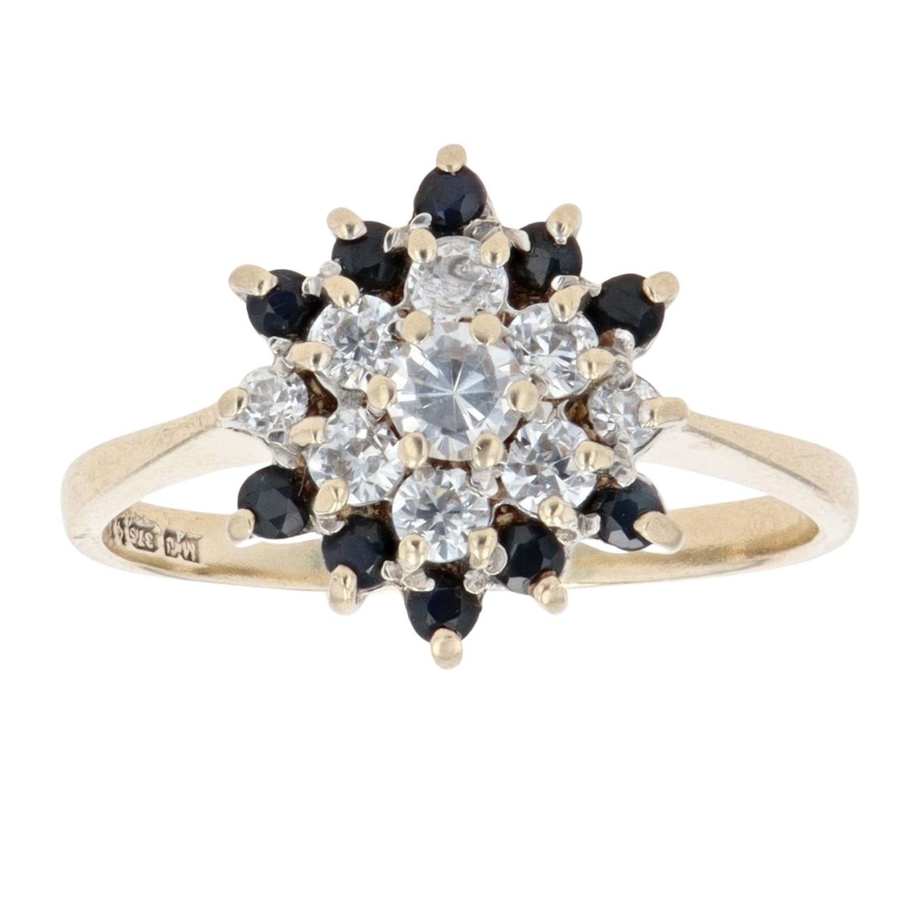9ct Yellow Gold Sapphire And Cubic Zirconia Cluster Ring