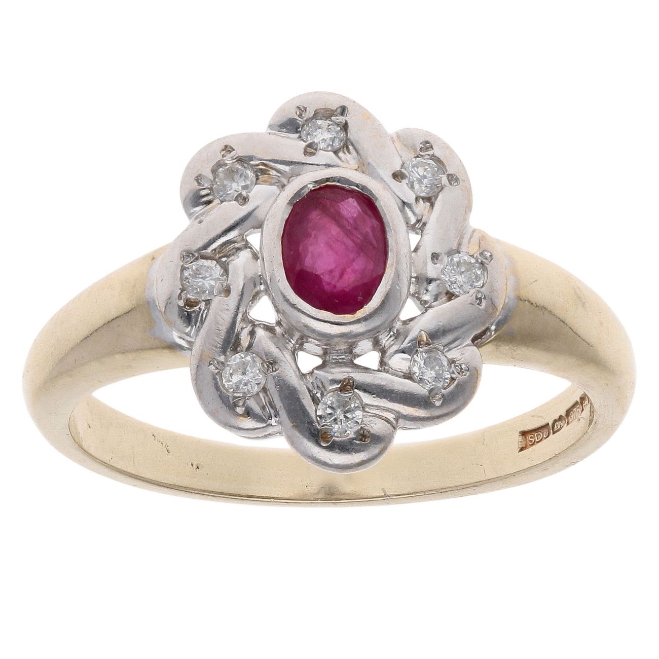 9ct Yellow Gold 0.05ct Diamond And Ruby Cluster Ring
