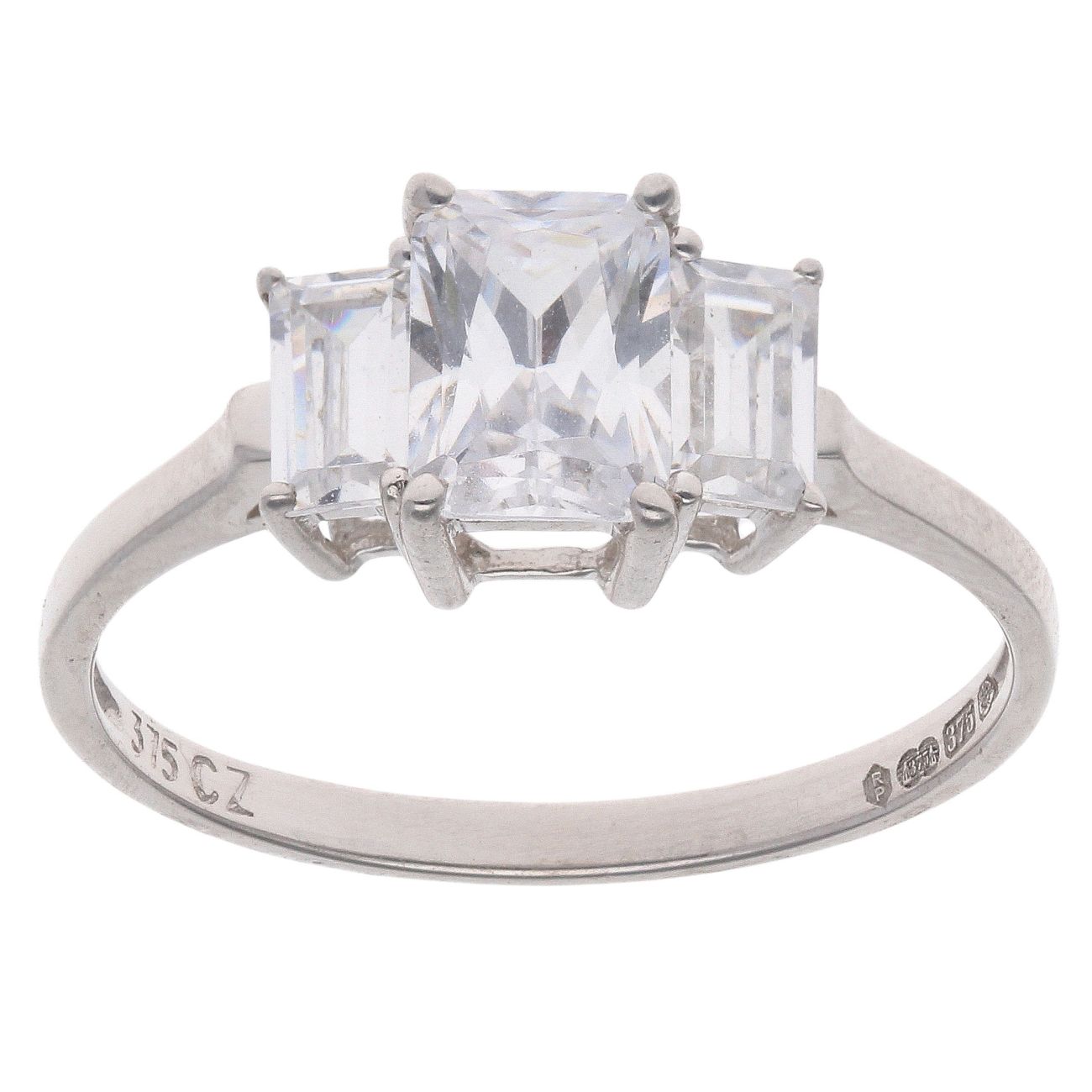 9ct White Gold Cubic Zirconia Three Stone Ring