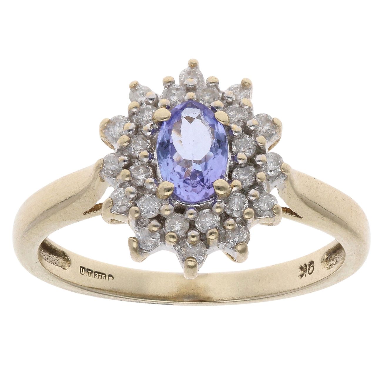 9ct Yellow Gold 0.25ct Diamond And Tanzanite Cluster Ring