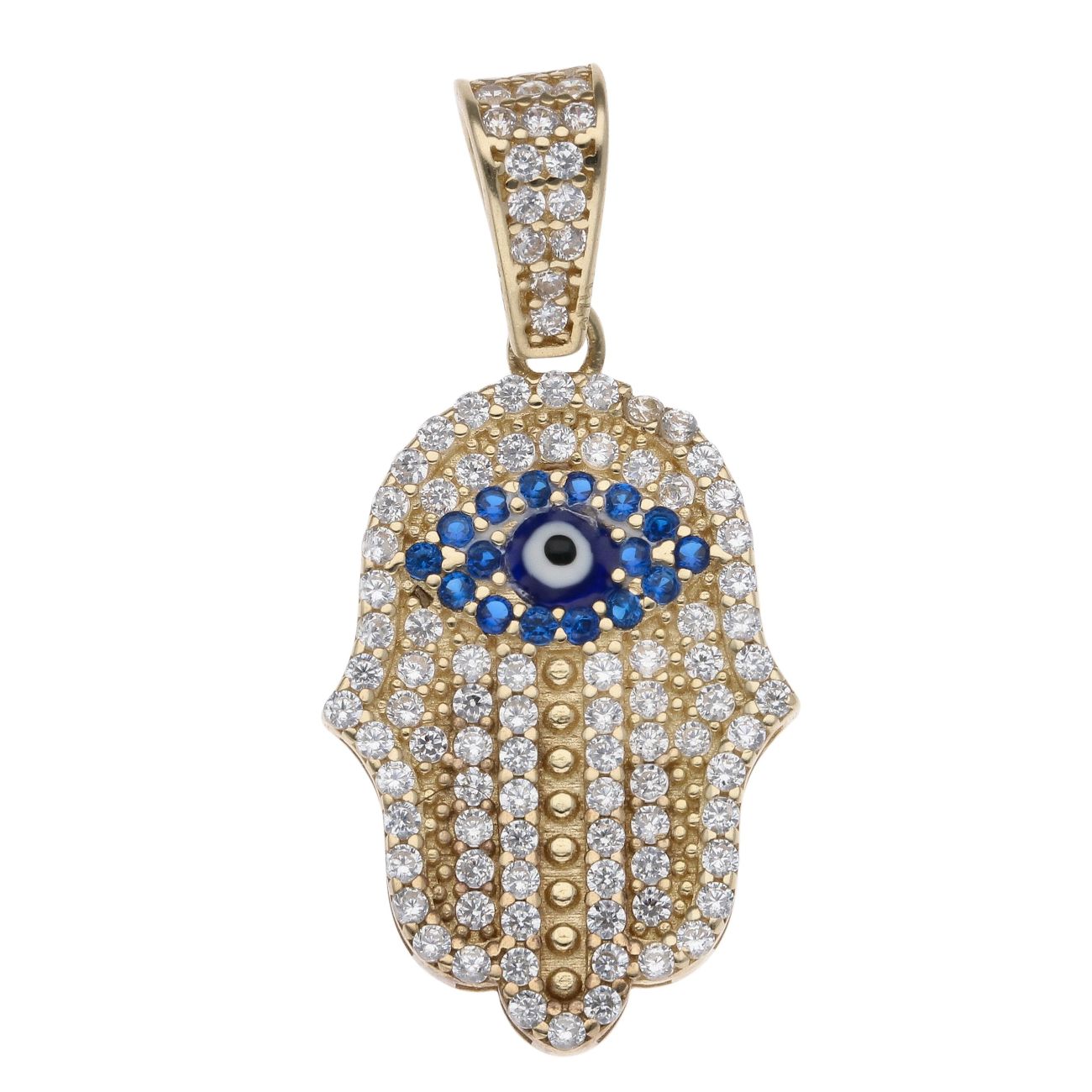 9ct Yellow Gold Cubic Zirconia Hamza Hand Pendant