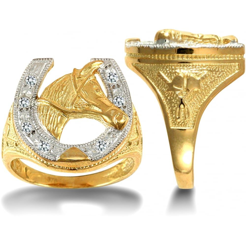 9ct Yellow Gold Cubic Zirconia Horse Shoe Ring