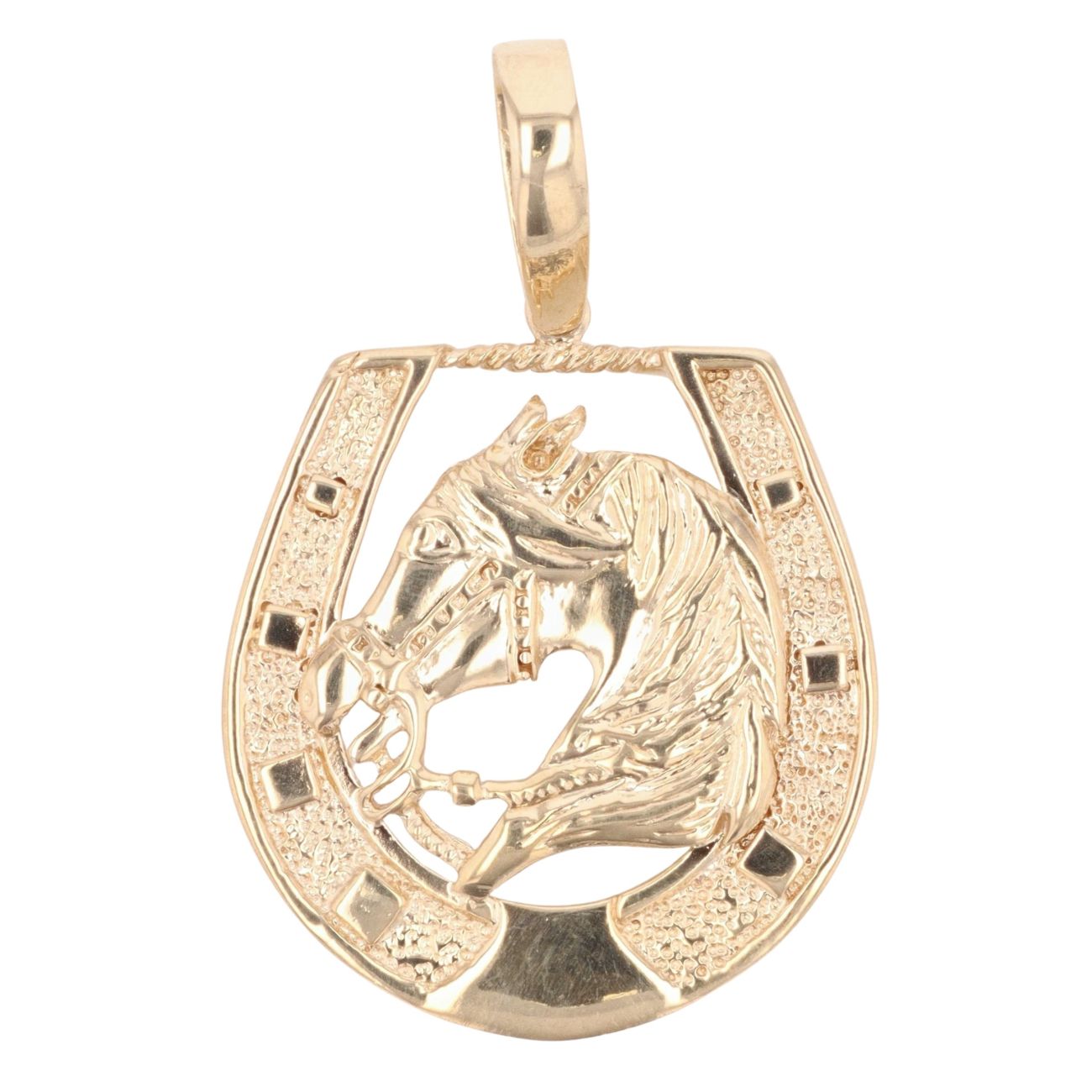 9ct Yellow Gold Horse and Horse Shoe Pendant
