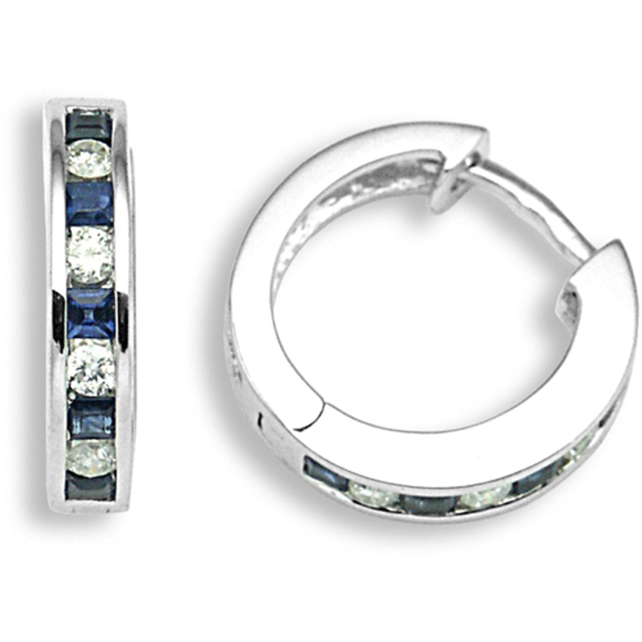 18 Carat White Gold Diamond-22pt Sapphire -50pt Hoop Earrings