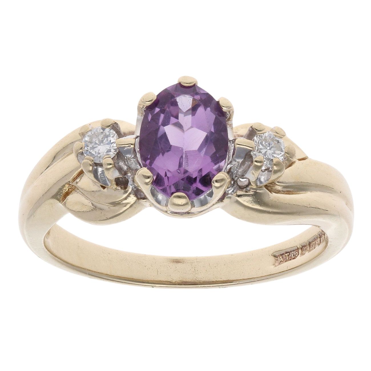 9ct Yellow Gold 0.10ct Diamond and Amethyst Ring