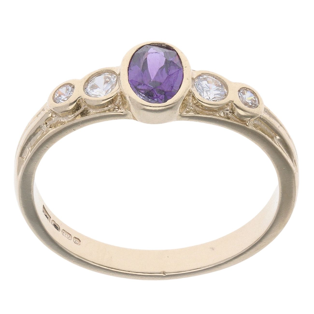 9ct Yellow Gold Amethyst And Cubic Zirconia Ring
