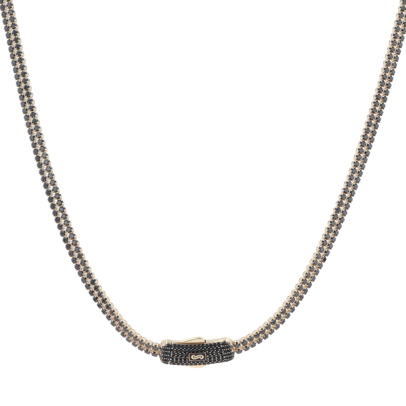 14ct Yellow Gold Monaco Agua Black Pave Lock Fancy Chain 18"