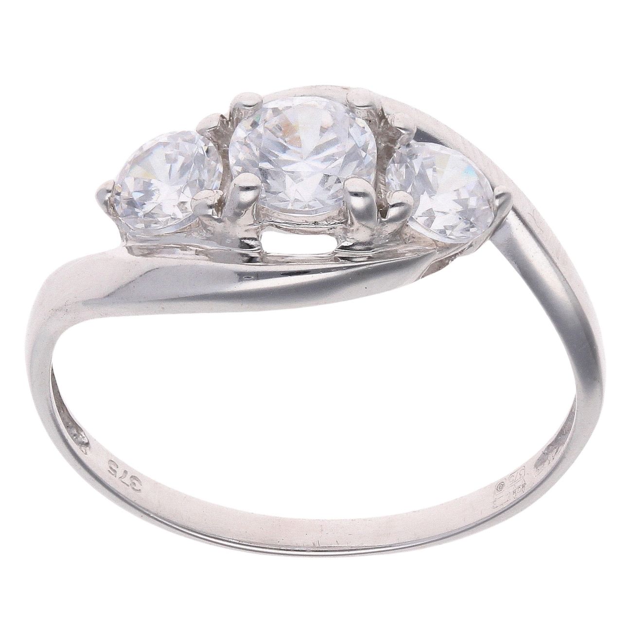 9ct White Gold Cubic Zirconia Three Stone Ring