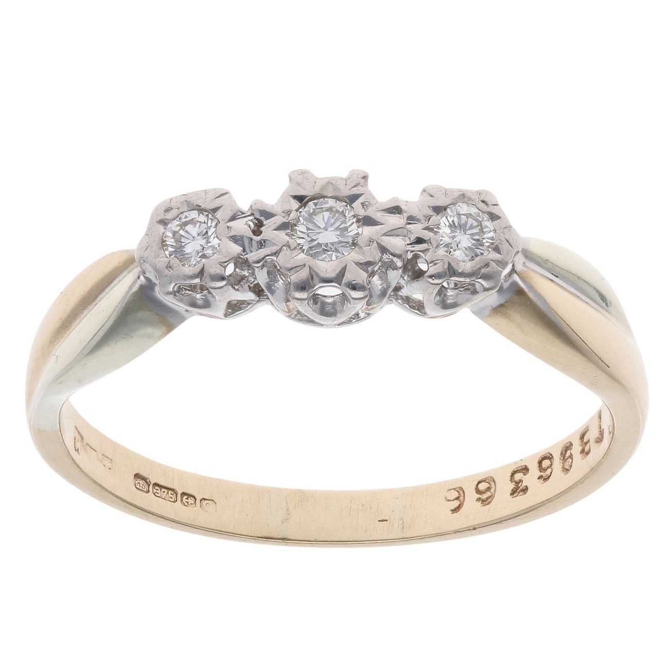 9ct Yellow Gold 0.15ct Diamond Illusion Set Trilogy Ring