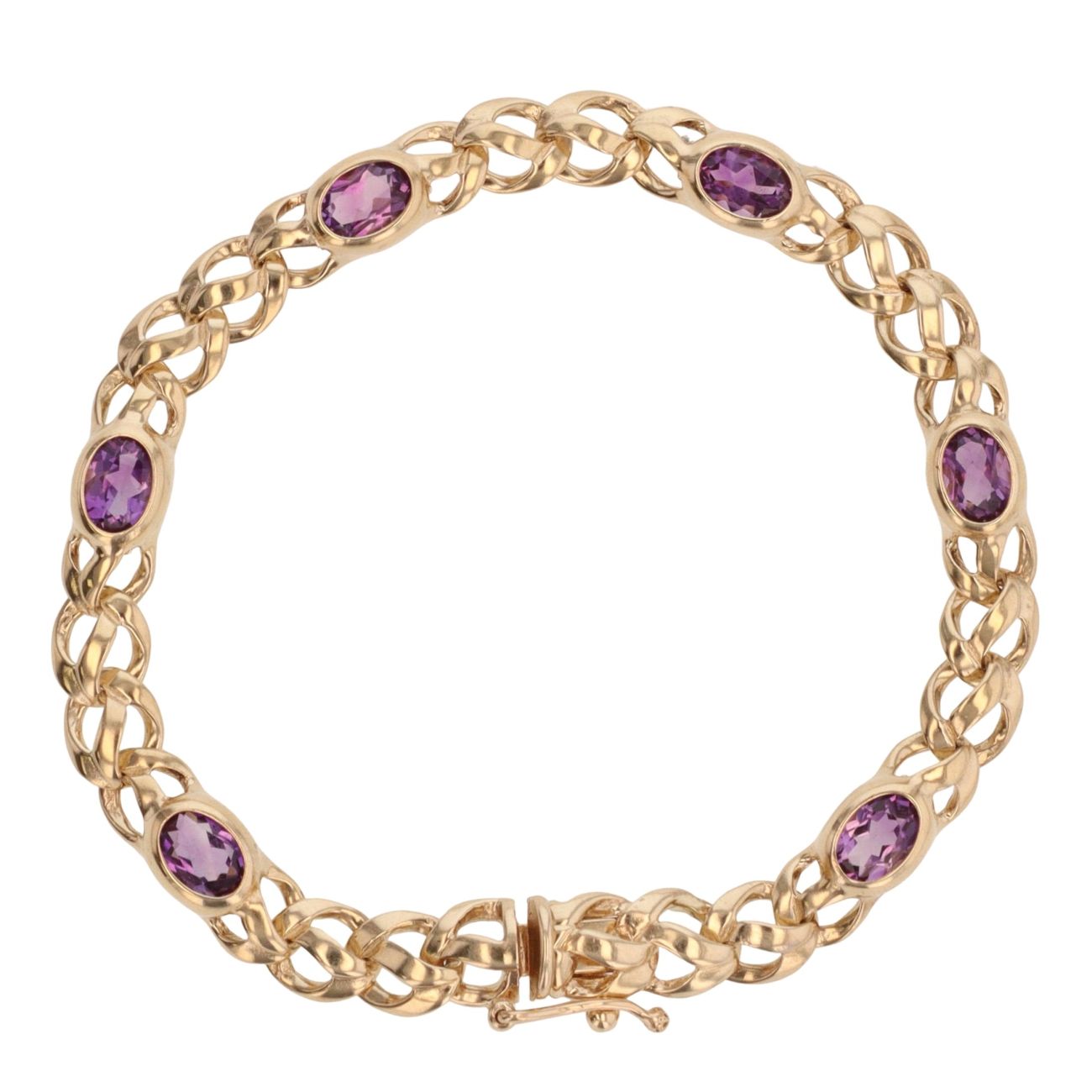 9ct Yellow Gold Purple Gemstones Celtic Bracelet 8"
