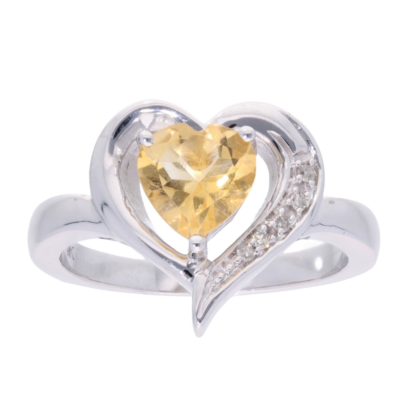 9ct White Gold Coloured Stone and Diamond Heart Ring
