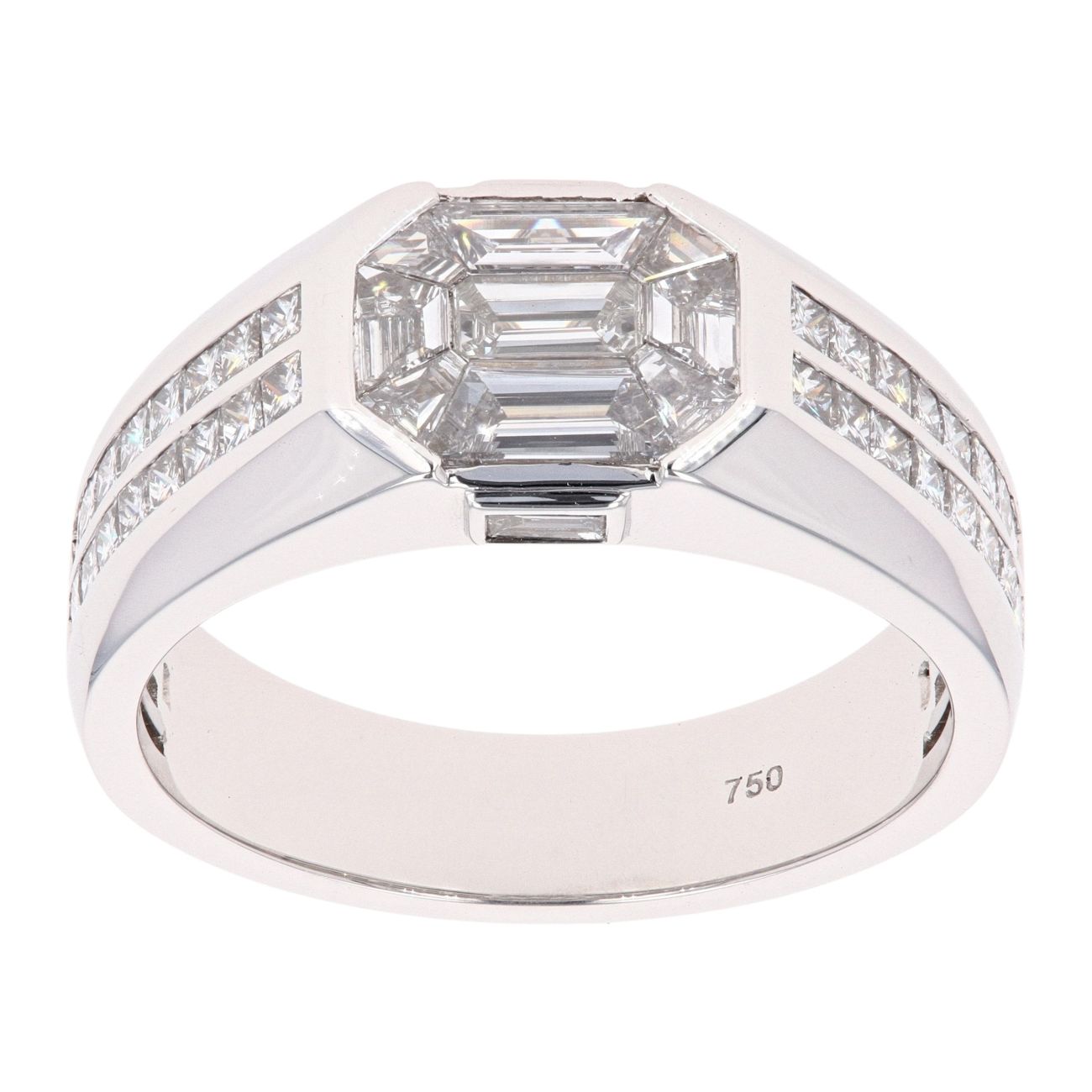 18ct White Gold 1.87ct Pie And Princess Cut Two Row Diamond Ring