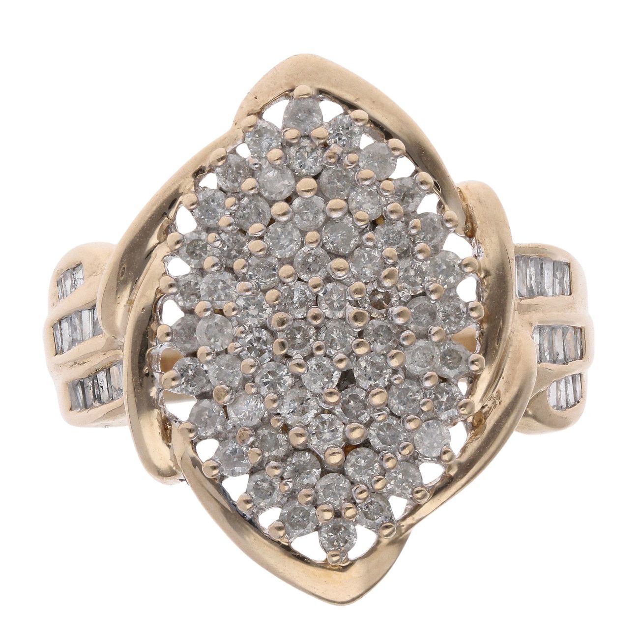 9ct Yellow Gold 1ct Brilliant and Baguette Cut Diamond Cluster Ring