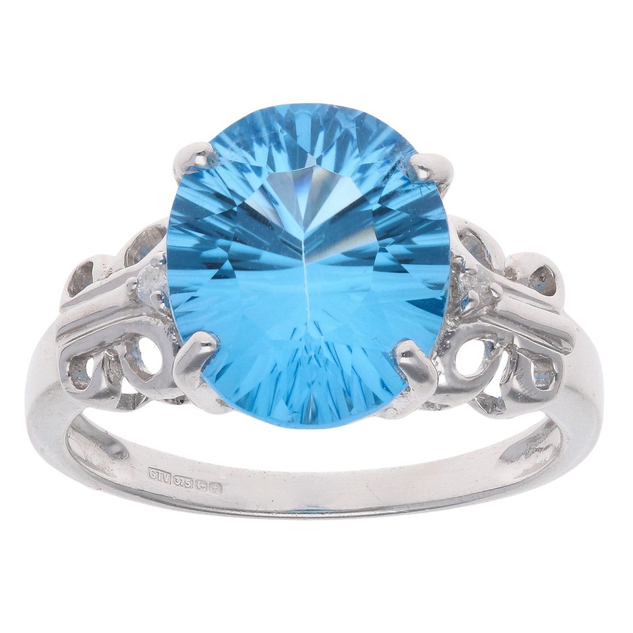 9ct White Gold 0.02ct Diamond and Blue Topaz Ring