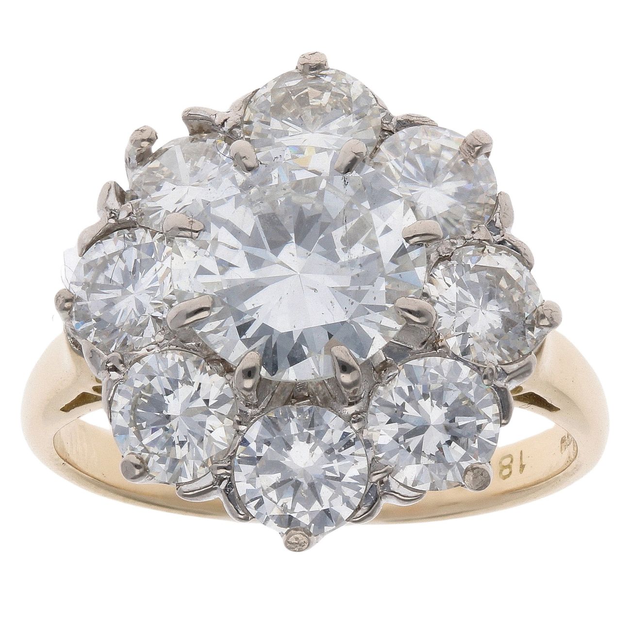 18ct Yellow Gold 3.75ct Brilliant Cut Diamond Cluster Ring