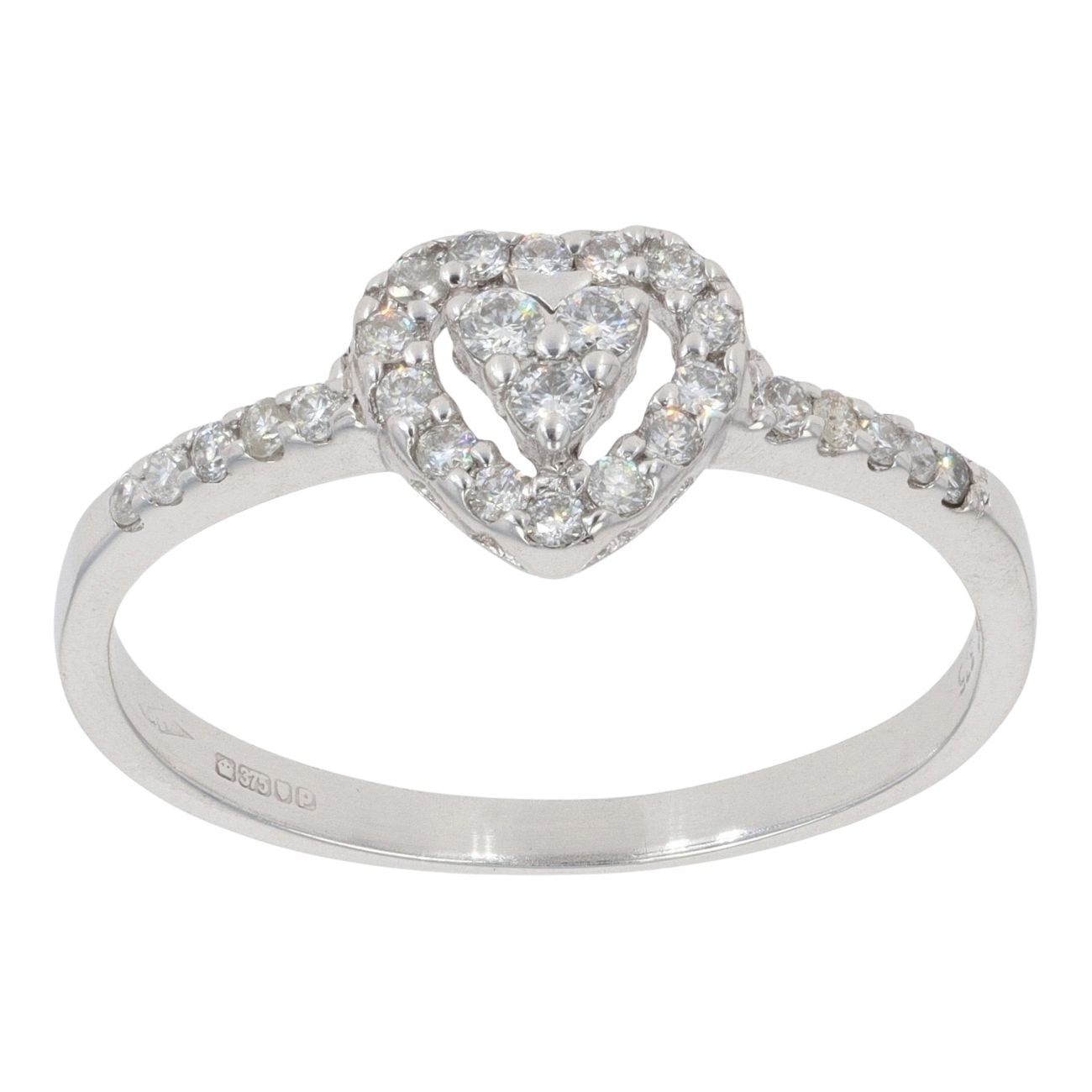 9ct White Gold 0.30ct Brilliant Cut Diamond Heart Cluster Ring