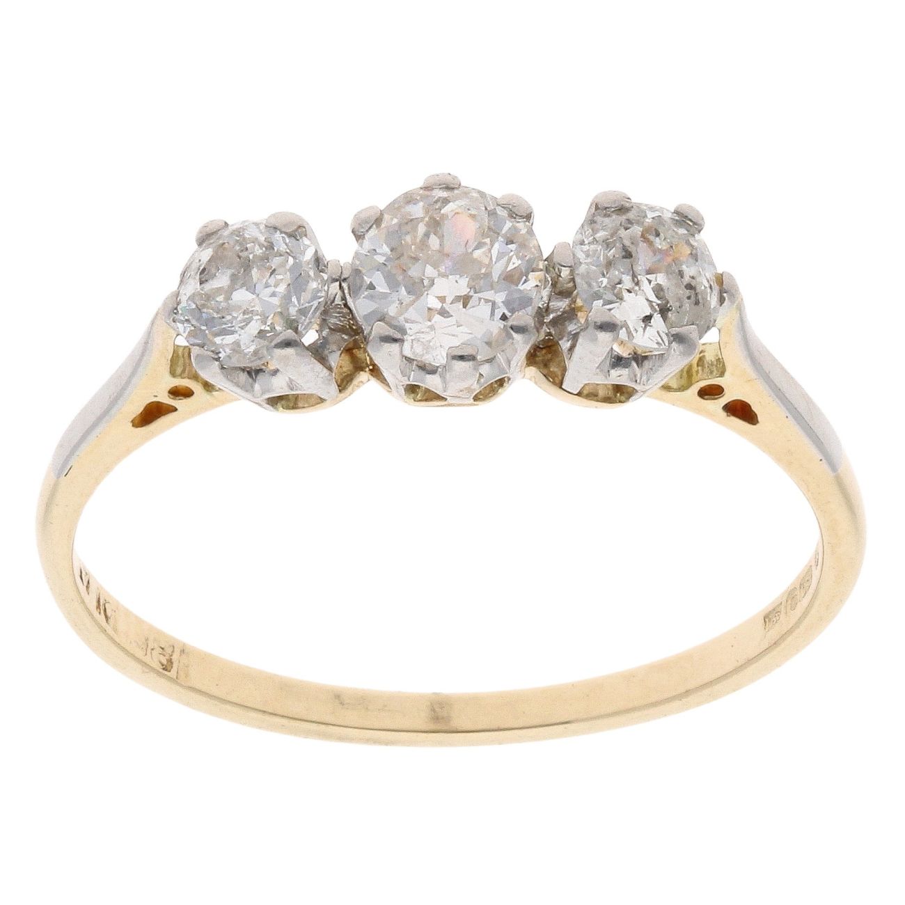 18ct Yellow Gold And Platinum 0.75ct Diamond Trilogy Ring