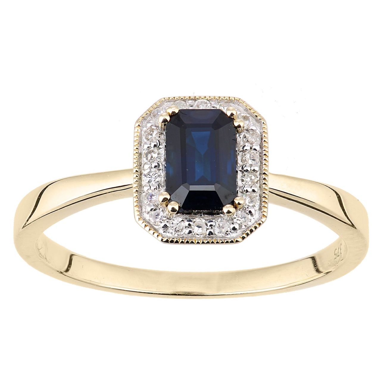 9ct Yellow Gold Octagon Sapphire and Diamond Cluster Ring