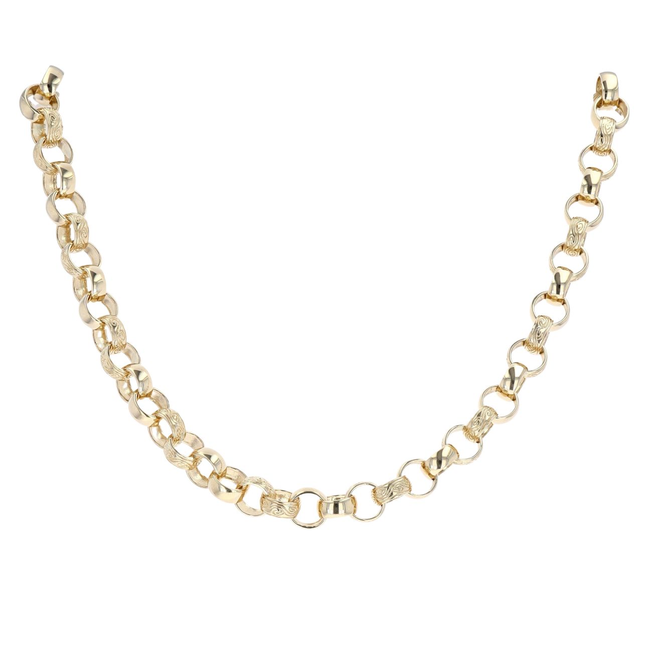 9ct Yellow Gold Patterned & Plain Belcher Chain