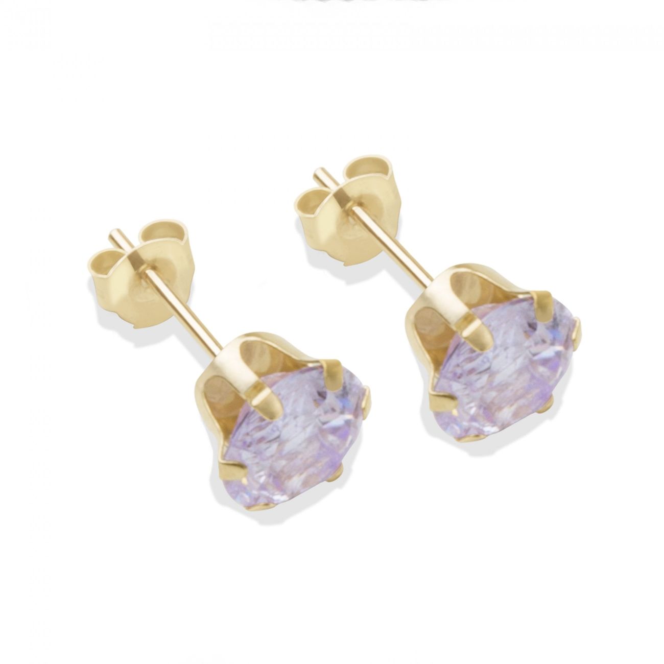 9ct yellow gold 6mm lilac CZ stud Earrings