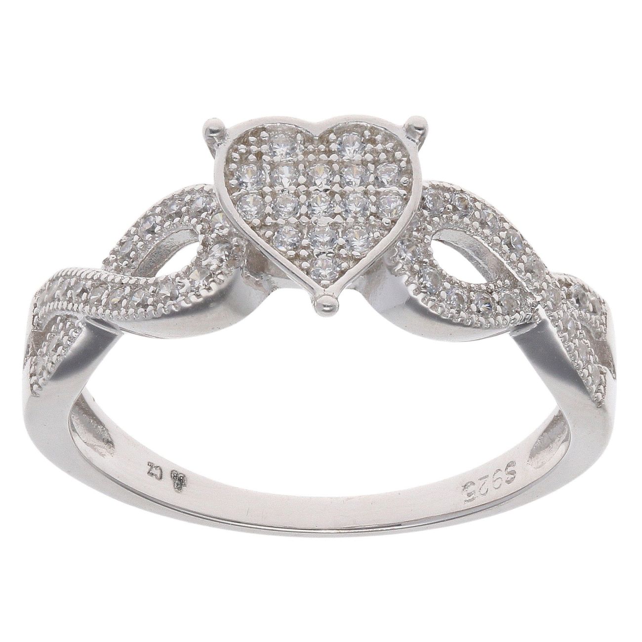 Silver Cubic Zirconia Heart Crossover Ring