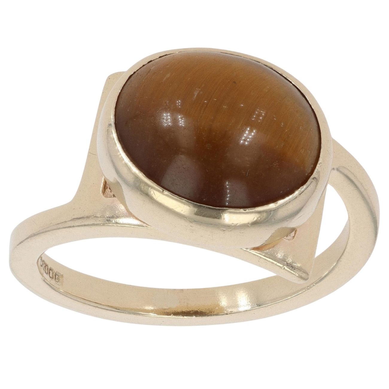 9ct Yellow Gold Single Stone Tiger's Eye Cabochon Ring