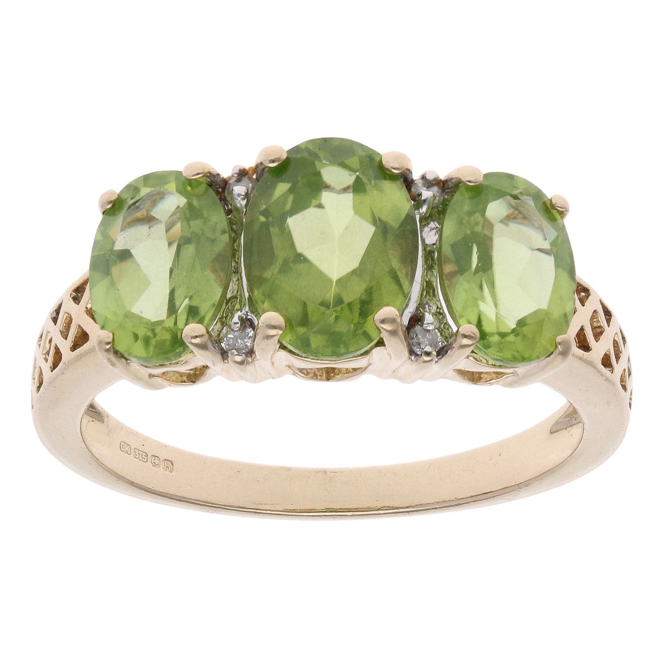 9ct Yellow Gold 0.05ct Diamond And Peridot Three Stone Ring