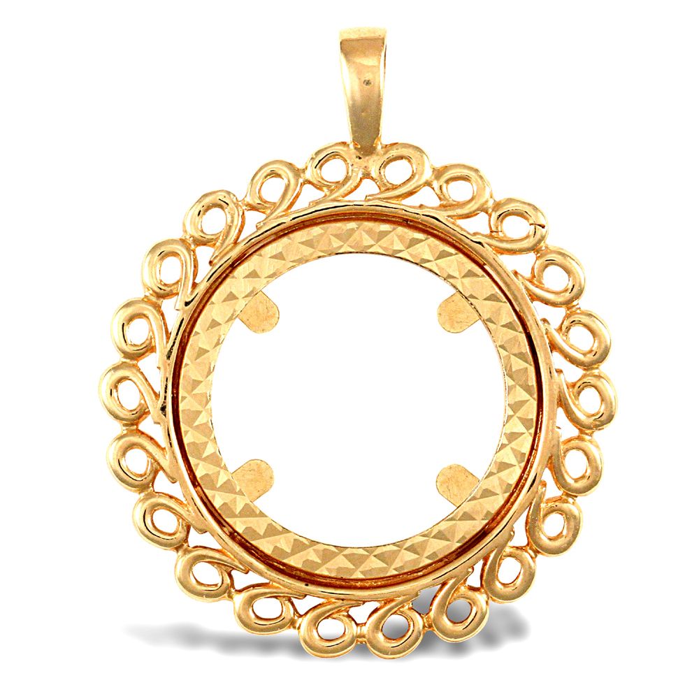 9ct Yellow Gold Full Sovereign Pendant Mount - Loops Edge