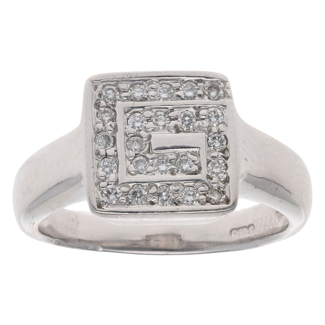18ct White Gold 0.25ct Brilliant Cut Diamond Greek Key Cluster Ring