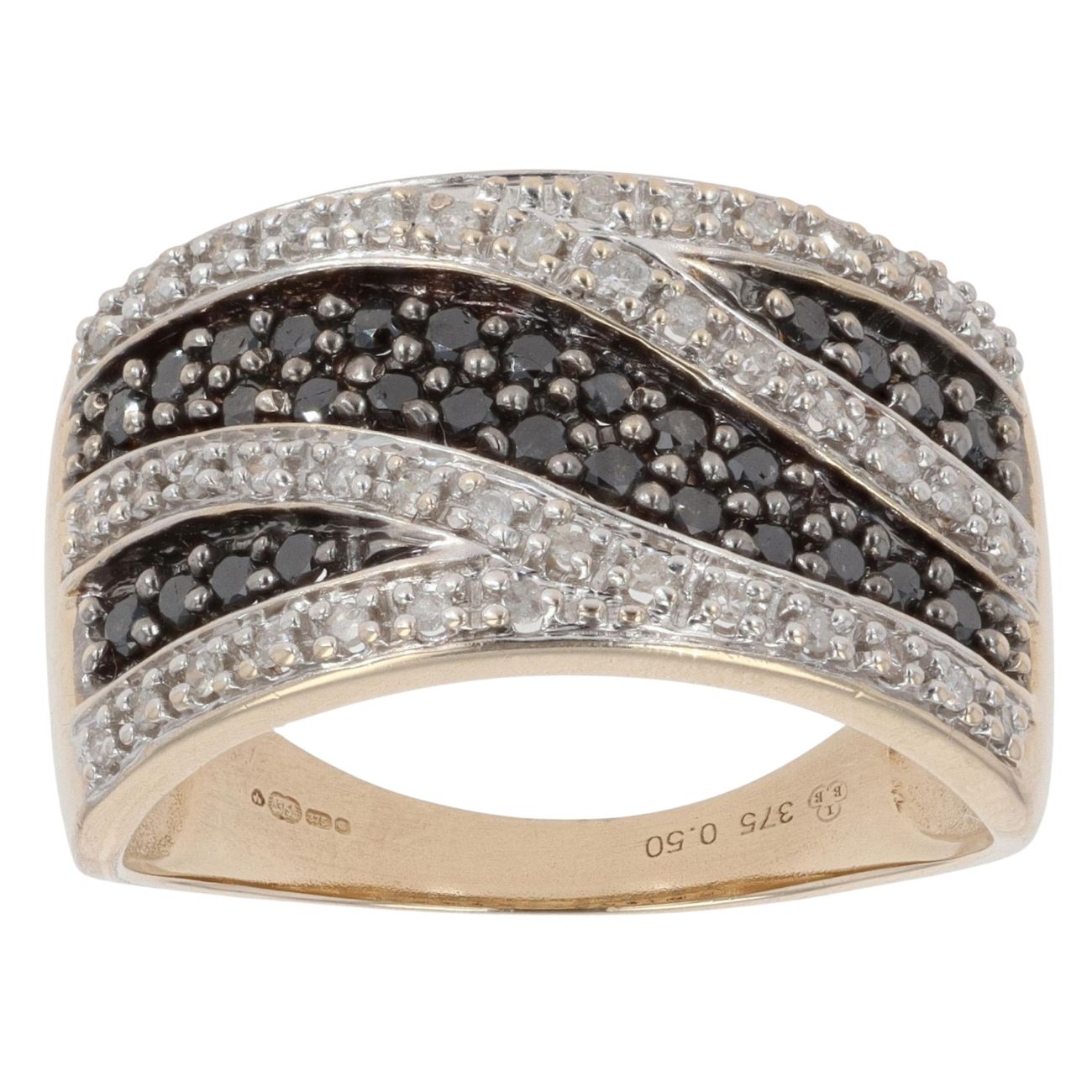 9ct Yellow Gold 0.50ct Brilliant Cut Black And White Diamond Fancy Ring