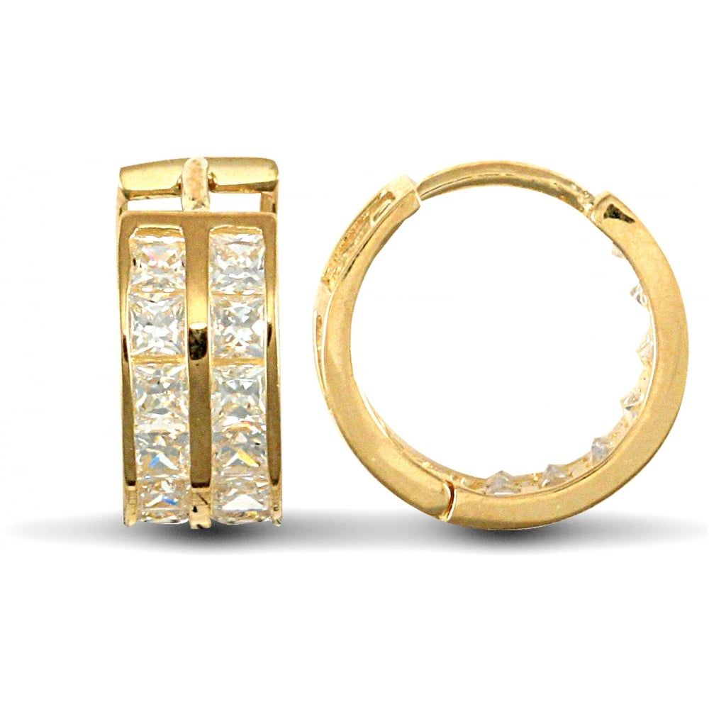 9ct Yellow Gold Huggie Earrings with Cubic Zirconia Stones