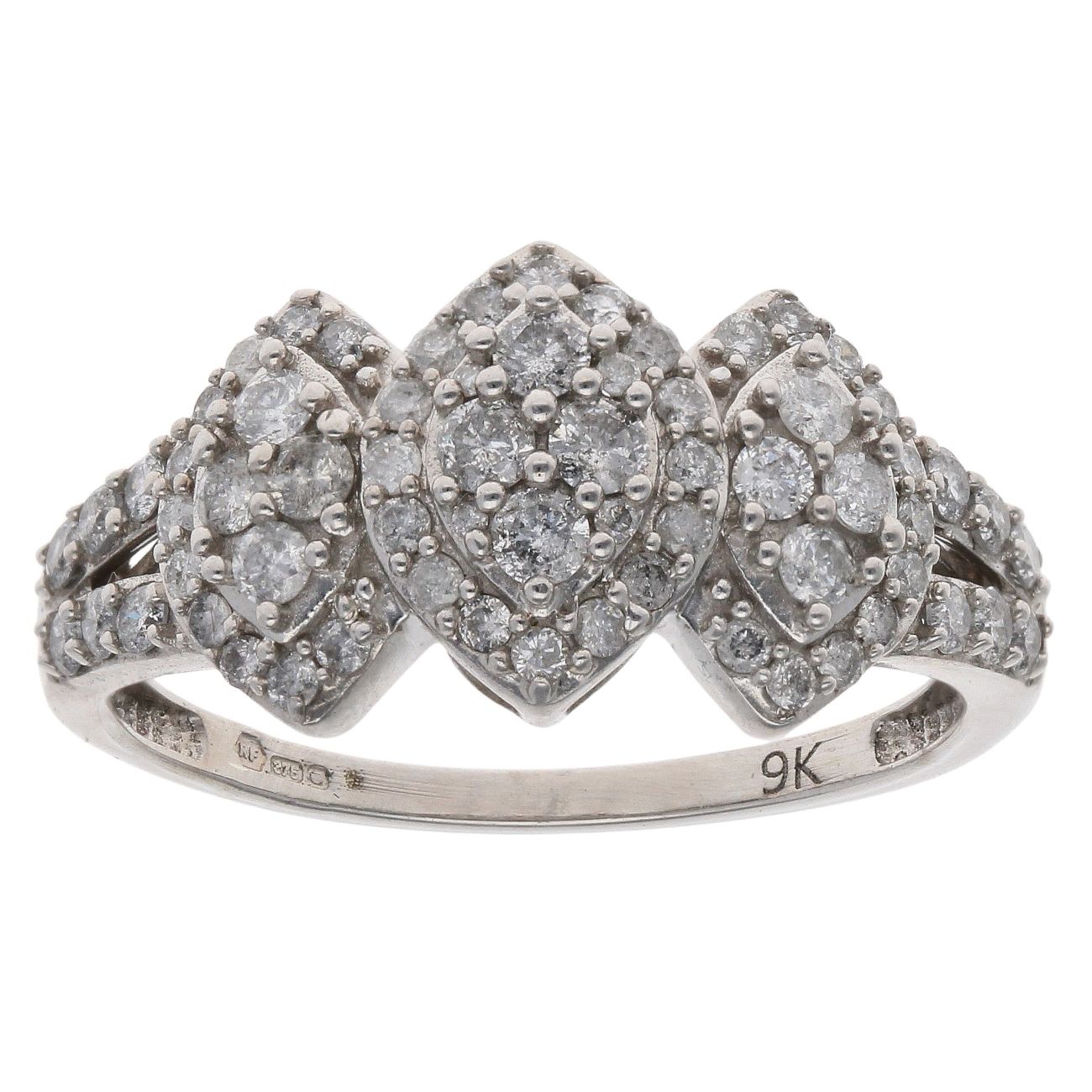 9ct White Gold 1.00ct Diamond Cluster Ring