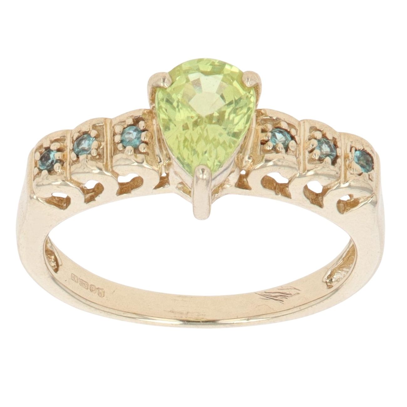 9ct Yellow Gold Blue Gemstone And Peridot Ring