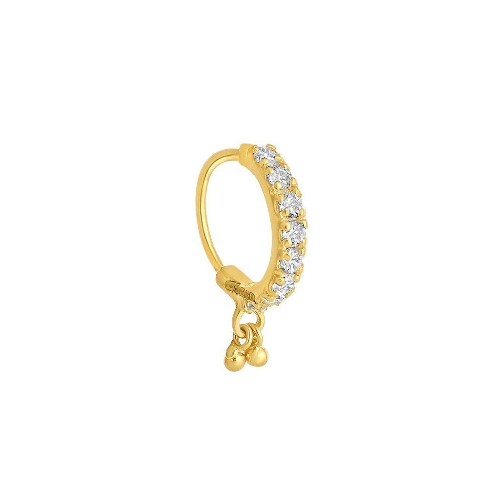 22ct Yellow Gold Cubic Zirconia Nose Ring with Ghungroo