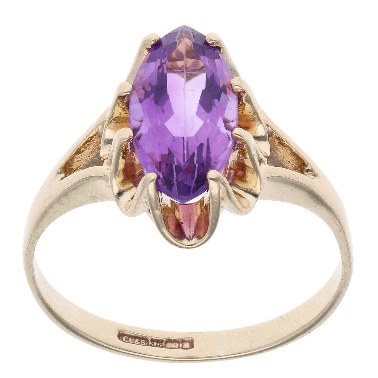 9ct Yellow Gold Amethyst Single Stone Ring